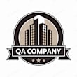  A logo for QA Company features a city skyline and a ribbon banner.