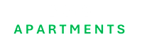 The image displays the words "LYONS APARTMENTS" in green text on a dark background.