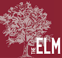 the em em logo with a tree on a red background