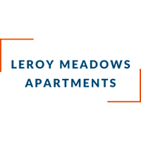 an orange and blue text reading library meadows apartments