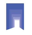The Aperto logo which is an open door in a blue wall