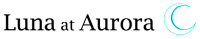 A logo with the text "Luna at Aurora" and a stylized letter "C" in the top right corner.