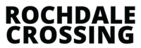 A black and white image with the words "Rochdale Crossing" written in bold letters.
