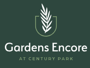 A logo for Gardens Encore at Century Park.