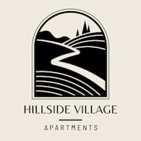 a logo for hillside village apartments with a road going down a hill