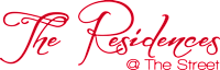 The Residences is written in red cursive on a green background.