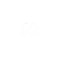 a white and black logo on a black background