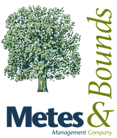 A tree is depicted in front of the words Metes & Bounds Management Company.