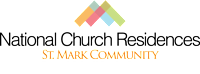 A graphic with a black background displays a multicolored design and the words "St. Mark Community".