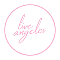 A pink circle with the words "live angeles" written in cursive.