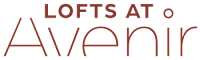 The image displays the text "LOFTS AT A VENIR" in red on a green background.