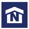 A blue square with a white house shape and a white letter N in the center.