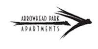 A logo for Arrowhead Dark Apartments featuring a stylized arrow.