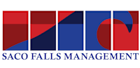 The image is a logo for Saco Falls Management.
