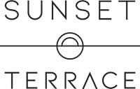 The image displays the words "SUNSET TERRACE" in large, bold letters.