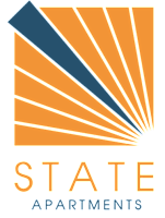 The image is a logo for State Apartments.