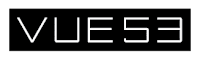 A black rectangle with the word VUE53 in white.