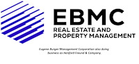 The image is a logo for a company named EBMC Real Estate and Property Management.