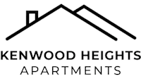 A black and white image of a house with the words "Kenwood Heights Apartments" written below it.
