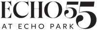 The image displays the text "ECHO 55 at Echo Park" in a bold, black font on a green background.