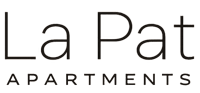 The image is a logo for La Pat Apartments.