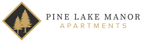 a logo for pine lake manor apartments with the words pine lake menor apartments