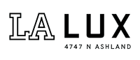 a black and green logo with the word lalux on a green background