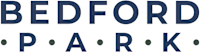 The image shows the word "BEDFORD" in large blue letters, followed by a series of dots and the letters "P A R K" in a smaller font.