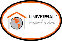 A logo with a house and a globe in the middle and the text 'UNIVERSAL at Mountain View'.