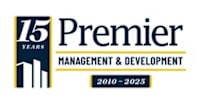A logo for Premier Management & Development celebrating 15 years from 2010 to 2025.