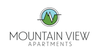 a logo for mountain view apartments on a green background