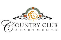 A logo for Country Club Apartments with a lion and decorative swirls.