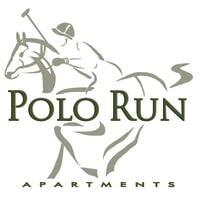 the logo for polo run apartments with a rider on a horse at Polo Run Apartments, Indiana