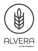 A logo with a wheat stalk in the center and the word "ALVERA" below it.