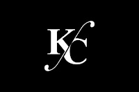 A black and white image of the letters KC with a swirl connecting them.