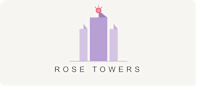 A graphic of a city skyline with a rose on top and the words "Rose Towers" below it.