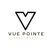 A logo with a triangle and the words "Vue Pointe Apartments" below it.