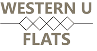 A logo with the words Western U Flats.