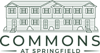 A black and white image of a building with the words "Commons at Springfield" written below it.