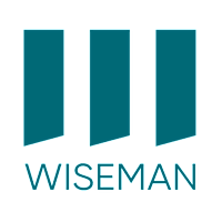 Three blue bars with the word WISEMAN below them.