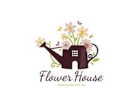a logo of a watering can with flowers on it