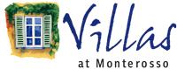 A logo with a window and the words "Villas at Monterosso".