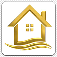 a house with a gold roof on a transparent background