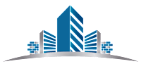 A graphic of a city skyline with buildings and a bridge.