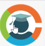 A graphic of a graduation cap with a hand pointing to it.