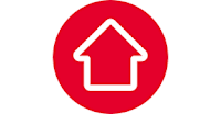 A white arrow in a red circle.