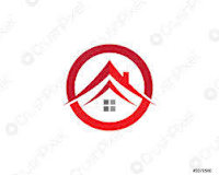 A red and white logo with a house shape.