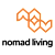 A graphic with a mountain-like shape and the words "nomad living" written below it.