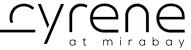 The image features the word "cyrene" in a large font, followed by the phrase "at mirabay" in a smaller font.
