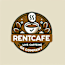 A logo for RentCafe, a live caffeine company, featuring a steaming cup of coffee.